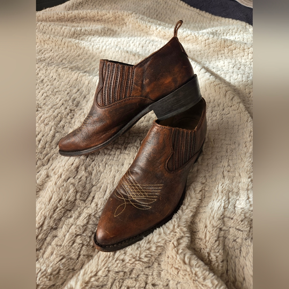 Frye Dark Brown Western Ankle Boots